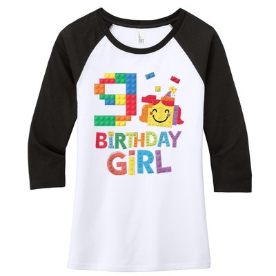 Master Builder 9th Birthday Girl 9 Year Old Brick Blocks Women's Tri-Blend 3/4-Sleeve Raglan Shirt