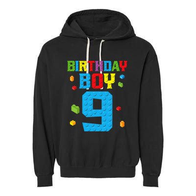 Master Builder 9th Birthday Boy Nine 9 Year Building Bricks Garment-Dyed Fleece Hoodie