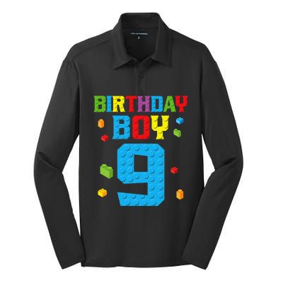 Master Builder 9th Birthday Boy Nine 9 Year Building Bricks Silk Touch Performance Long Sleeve Polo