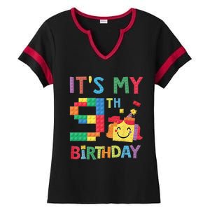 Master Builder 9th ItS My 9th Birthday Brick Blocks Ladies Halftime Notch Neck Tee