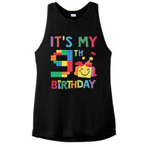 Master Builder 9th ItS My 9th Birthday Brick Blocks Ladies PosiCharge Tri-Blend Wicking Tank