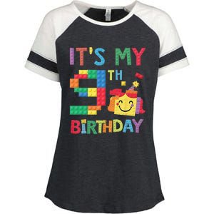 Master Builder 9th ItS My 9th Birthday Brick Blocks Enza Ladies Jersey Colorblock Tee