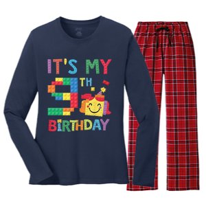 Master Builder 9th ItS My 9th Birthday Brick Blocks Women's Long Sleeve Flannel Pajama Set 