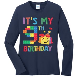 Master Builder 9th ItS My 9th Birthday Brick Blocks Ladies Long Sleeve Shirt