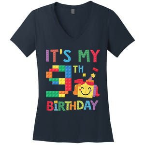 Master Builder 9th ItS My 9th Birthday Brick Blocks Women's V-Neck T-Shirt