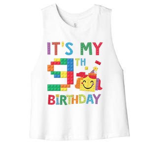 Master Builder 9th ItS My 9th Birthday Brick Blocks Women's Racerback Cropped Tank