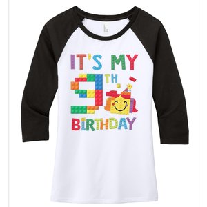 Master Builder 9th ItS My 9th Birthday Brick Blocks Women's Tri-Blend 3/4-Sleeve Raglan Shirt