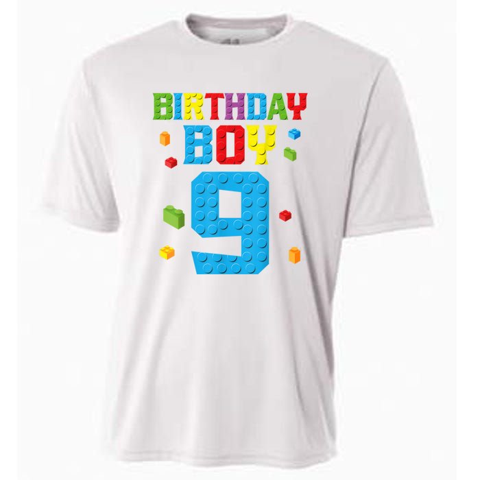 Master Builder 9th Birthday Boy Nine 9 Year Building Bricks Cooling Performance Crew T-Shirt