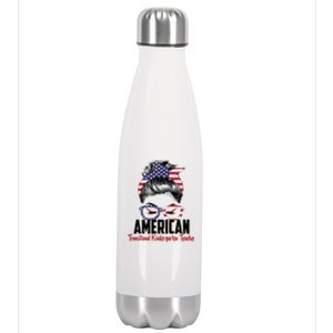 Messy Bun American Transitional Kindergarten Teacher 4th Gift Stainless Steel Insulated Water Bottle