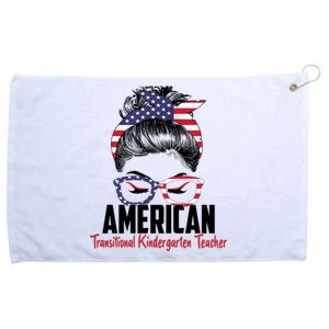 Messy Bun American Transitional Kindergarten Teacher 4th Gift Grommeted Golf Towel