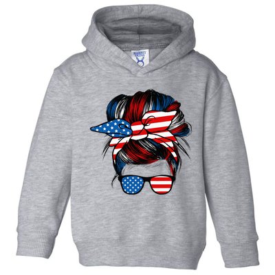 Messy Bun American Flag Glasses 4th Of July Patriotic Mom Toddler Hoodie