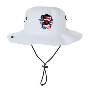 Messy Bun American Flag Glasses 4th Of July Patriotic Mom Legacy Cool Fit Booney Bucket Hat