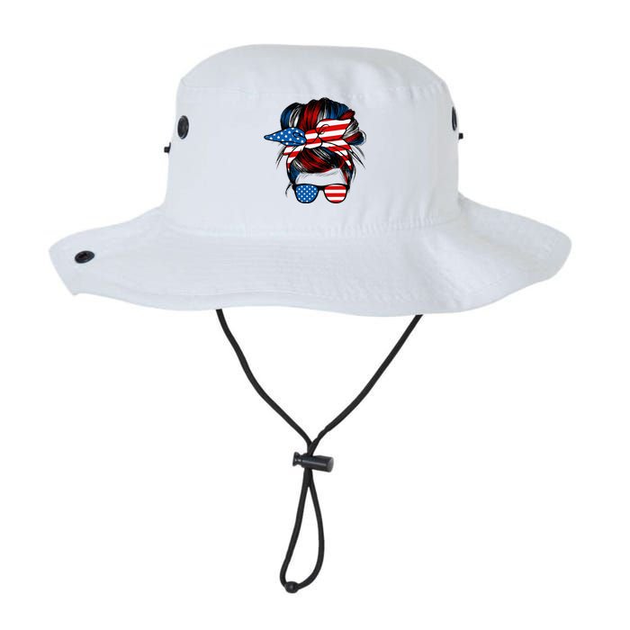 Messy Bun American Flag Glasses 4th Of July Patriotic Mom Legacy Cool Fit Booney Bucket Hat