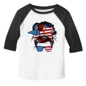 Messy Bun American Flag Glasses 4th Of July Patriotic Mom Toddler Fine Jersey T-Shirt