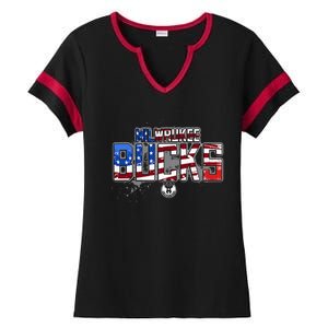 Milwaukee Bucks American Flag Distressed Paint Ladies Halftime Notch Neck Tee