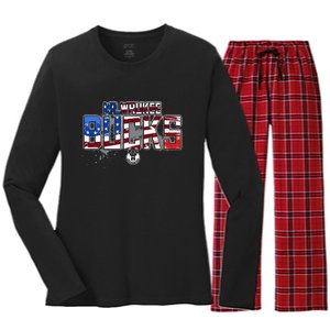 Milwaukee Bucks American Flag Distressed Paint Women's Long Sleeve Flannel Pajama Set 