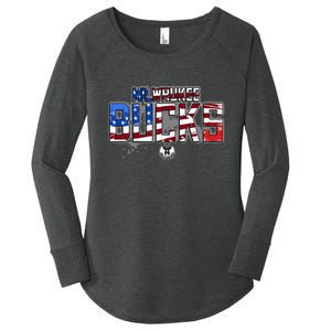 Milwaukee Bucks American Flag Distressed Paint Women's Perfect Tri Tunic Long Sleeve Shirt