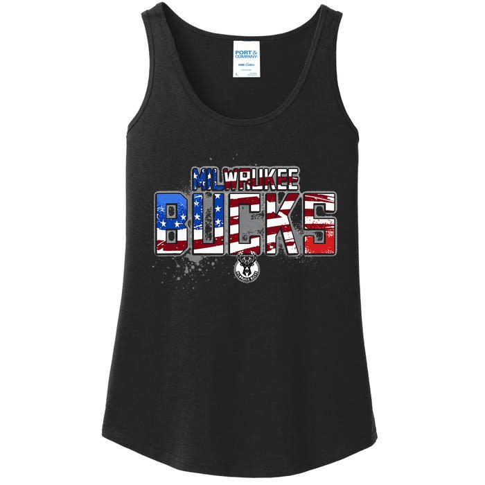 Milwaukee Bucks American Flag Distressed Paint Ladies Essential Tank