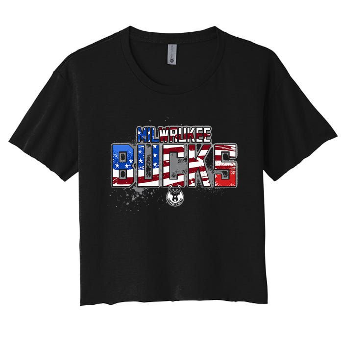 Milwaukee Bucks American Flag Distressed Paint Women's Crop Top Tee