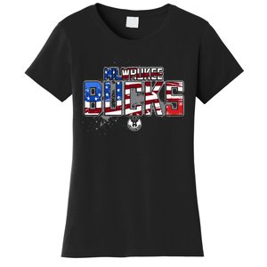 Milwaukee Bucks American Flag Distressed Paint Women's T-Shirt