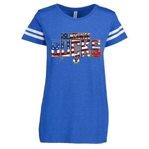 Milwaukee Bucks American Flag Distressed Paint Enza Ladies Jersey Football T-Shirt