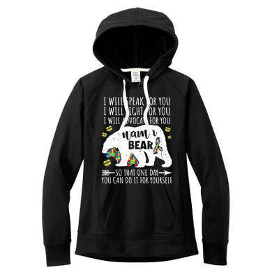 Mama Bear Autism I Will Speak Fight Advocate For You Gift Women's Fleece Hoodie