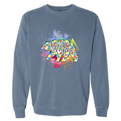 Mama Bear Autism Mom Mother Autistic Awareness Mommy Cool Gift Garment-Dyed Sweatshirt