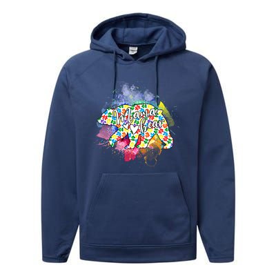 Mama Bear Autism Mom Mother Autistic Awareness Mommy Cool Gift Performance Fleece Hoodie