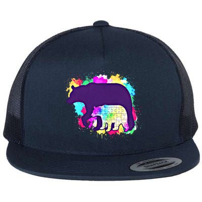 Mama Bear Autism Theme Decor Funny Gift Flat Bill Trucker Hat