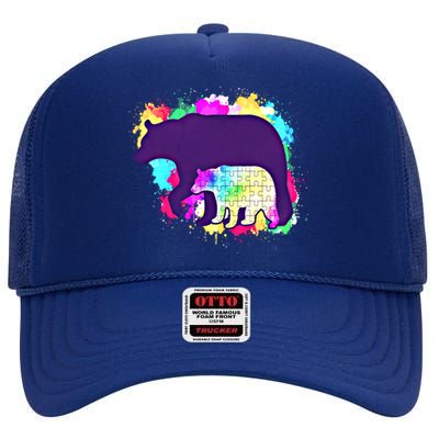 Mama Bear Autism Theme Decor Funny Gift High Crown Mesh Back Trucker Hat