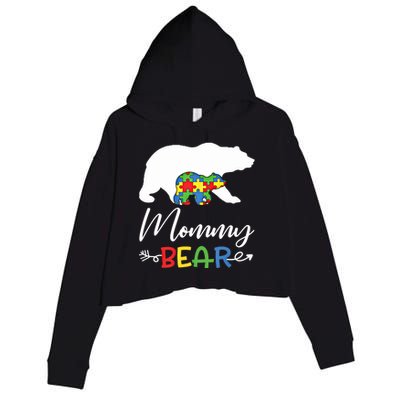 Mommy Bear Autism Awareness Great Gift Mama Gift Crop Fleece Hoodie