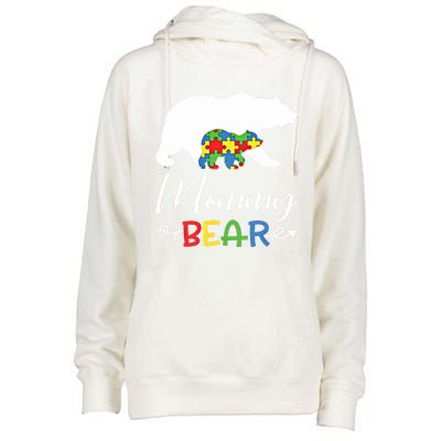 Mommy Bear Autism Awareness Great Gift Mama Gift Womens Funnel Neck Pullover Hood