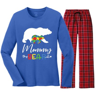 Mommy Bear Autism Awareness Great Gift Mama Gift Women's Long Sleeve Flannel Pajama Set 