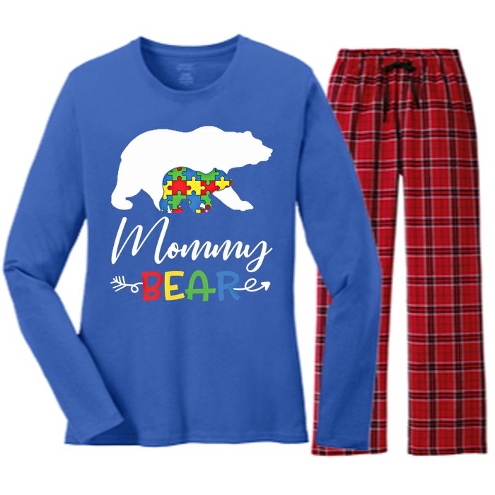 Mommy Bear Autism Awareness Great Gift Mama Gift Women's Long Sleeve Flannel Pajama Set 