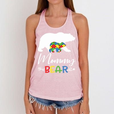 Mommy Bear Autism Awareness Great Gift Mama Gift Women's Knotted Racerback Tank