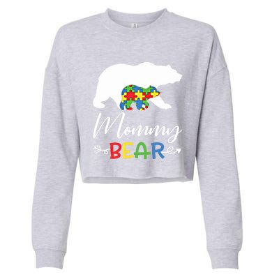 Mommy Bear Autism Awareness Great Gift Mama Gift Cropped Pullover Crew