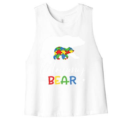 Mommy Bear Autism Awareness Great Gift Mama Gift Women's Racerback Cropped Tank