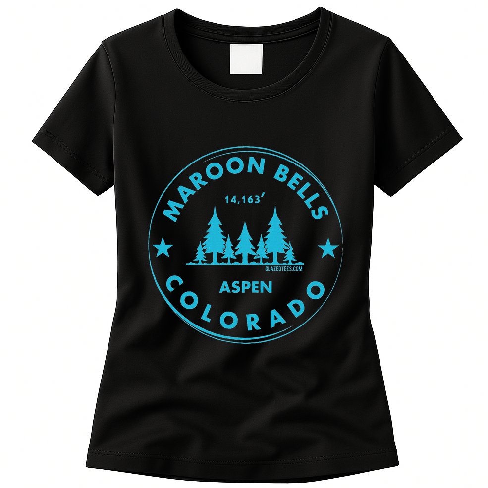 Maroon Bells Aspen Colorado Bluebird Forest Mountain Womens T-Shirt