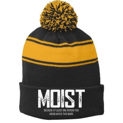 Moist Because At Least One Person You Know Hates This Word Stripe Pom Pom Beanie