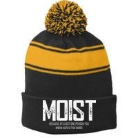 Moist Because At Least One Person You Know Hates This Word Stripe Pom Pom Beanie