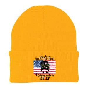 Messy Buns And Loaded Guns Raising Wolves Not Sheep Knit Cap Winter Beanie