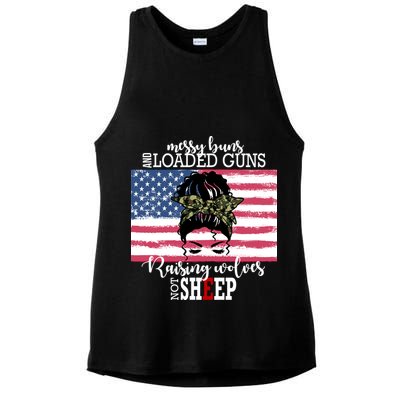 Messy Buns And Loaded Guns Raising Wolves Not Sheep Ladies PosiCharge Tri-Blend Wicking Tank