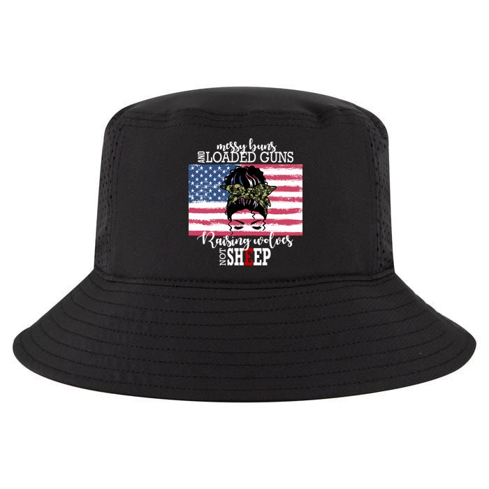 Messy Buns And Loaded Guns Raising Wolves Not Sheep Cool Comfort Performance Bucket Hat