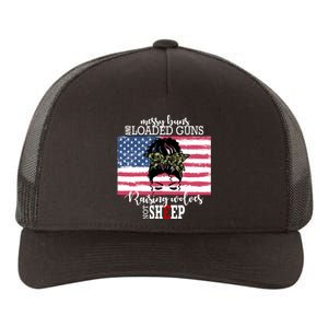 Messy Buns And Loaded Guns Raising Wolves Not Sheep Yupoong Adult 5-Panel Trucker Hat