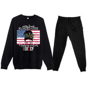 Messy Buns And Loaded Guns Raising Wolves Not Sheep Premium Crewneck Sweatsuit Set