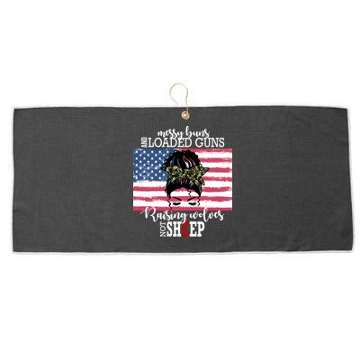 Messy Buns And Loaded Guns Raising Wolves Not Sheep Large Microfiber Waffle Golf Towel