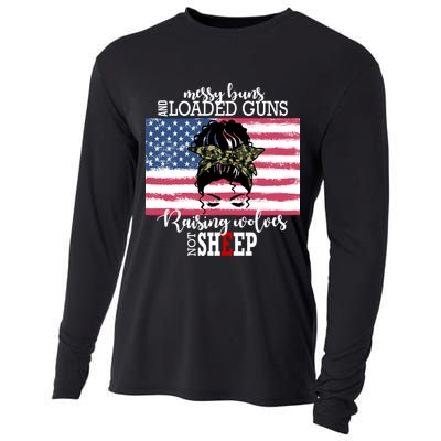 Messy Buns And Loaded Guns Raising Wolves Not Sheep Cooling Performance Long Sleeve Crew