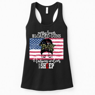 Messy Buns And Loaded Guns Raising Wolves Not Sheep Womens Tank Top