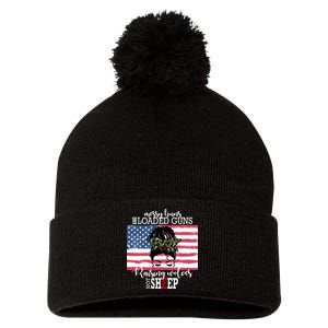 Messy Buns And Loaded Guns Raising Wolves Not Sheep Pom Pom 12in Knit Beanie