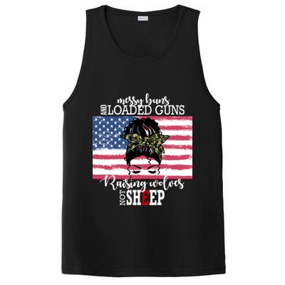 Messy Buns And Loaded Guns Raising Wolves Not Sheep PosiCharge Competitor Tank